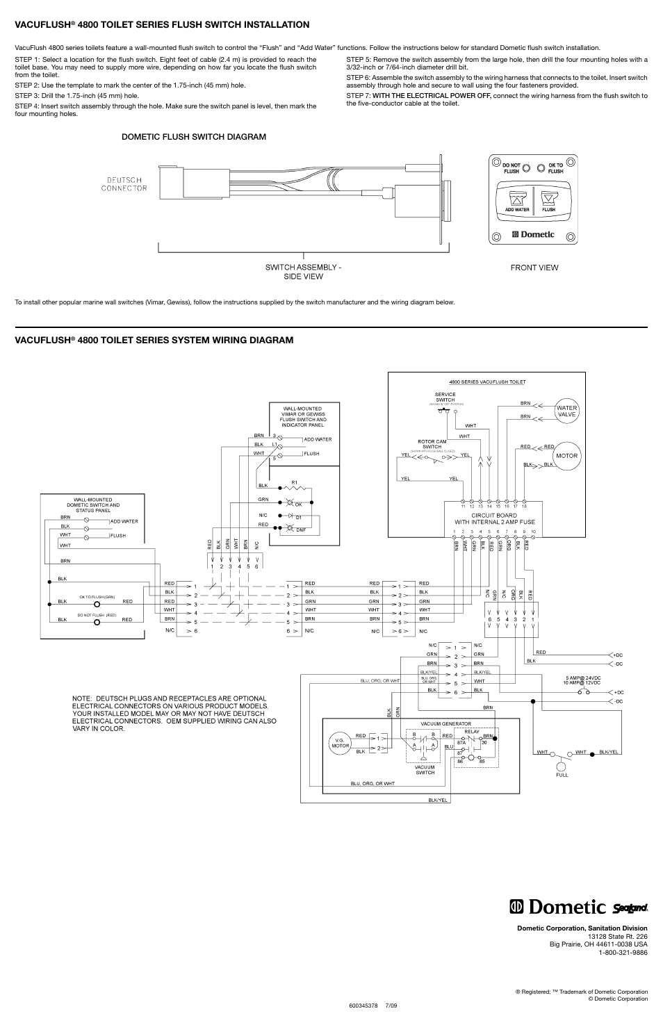 Vacuflush, 4800 toilet series system wiring diagram, 4800 toilet series