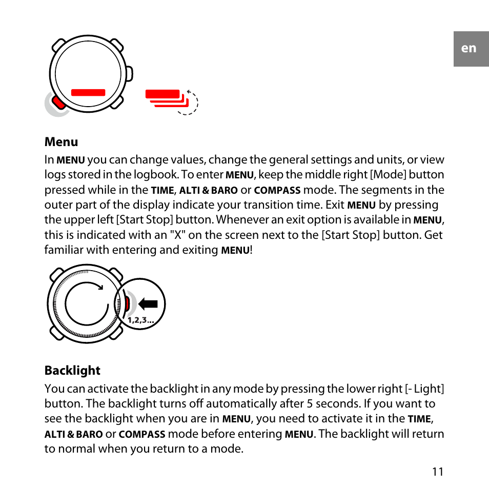 suunto core backlight problem