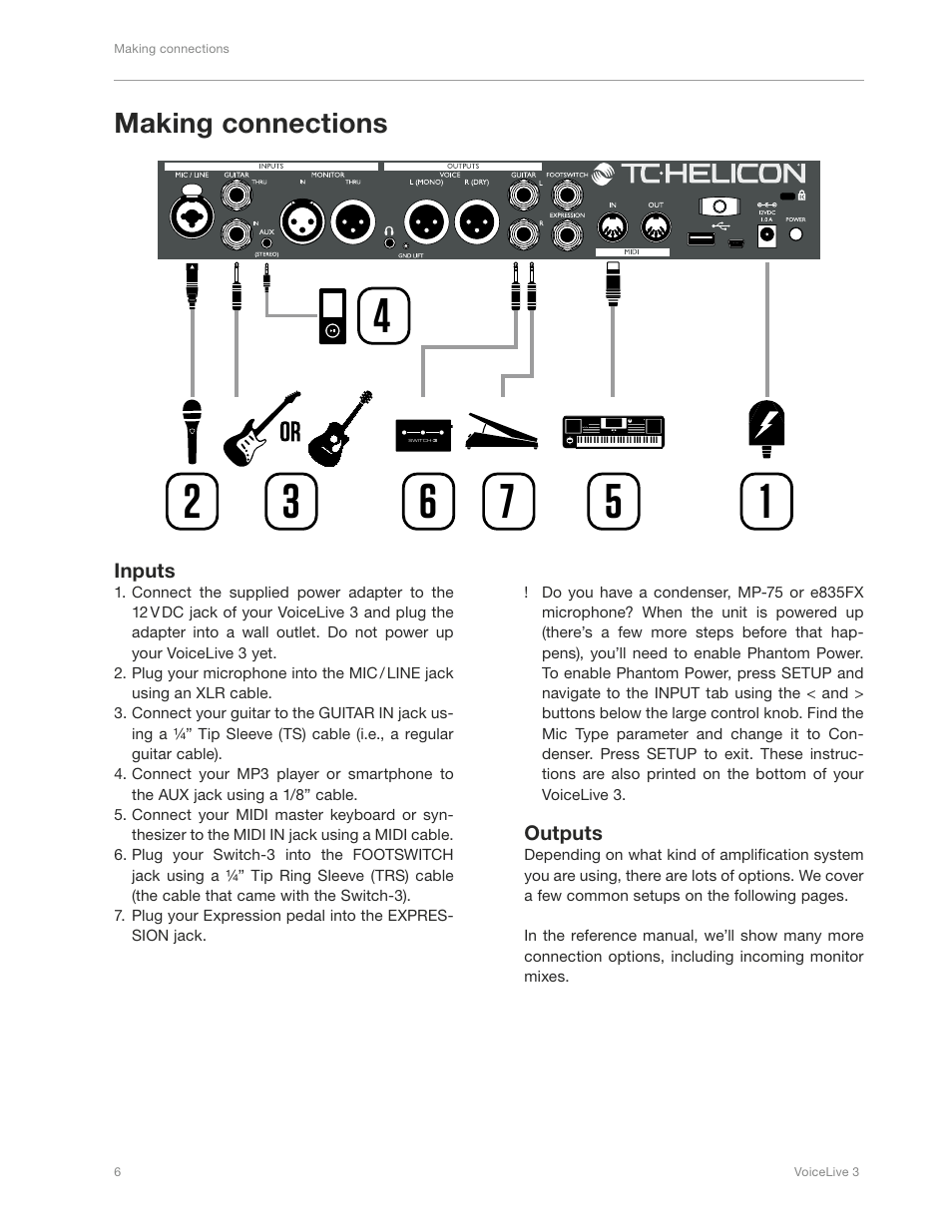 Making connections, Inputs, Outputs | TC-Helicon VoiceLive 3