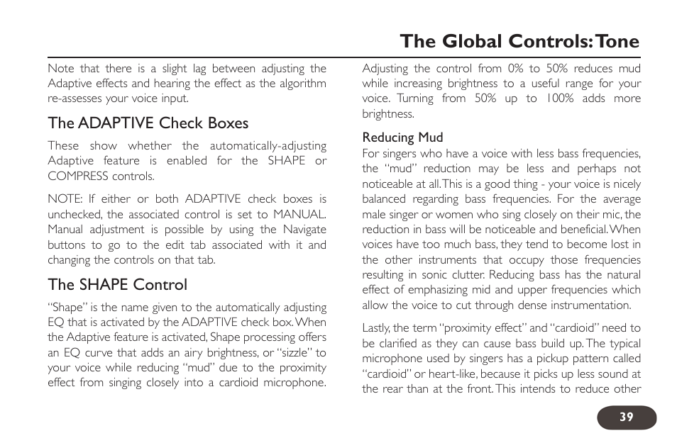The global controls:tone | TC-Helicon VoiceLive 2 User manual User