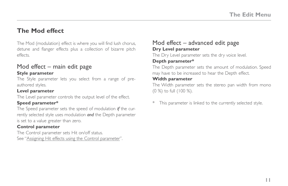 The mod effect | TC-Helicon VoiceLive Touch 2 Reference Manual User