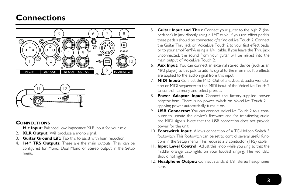 Connections | TC-Helicon VoiceLive Touch 2 Quick Guide User Manual