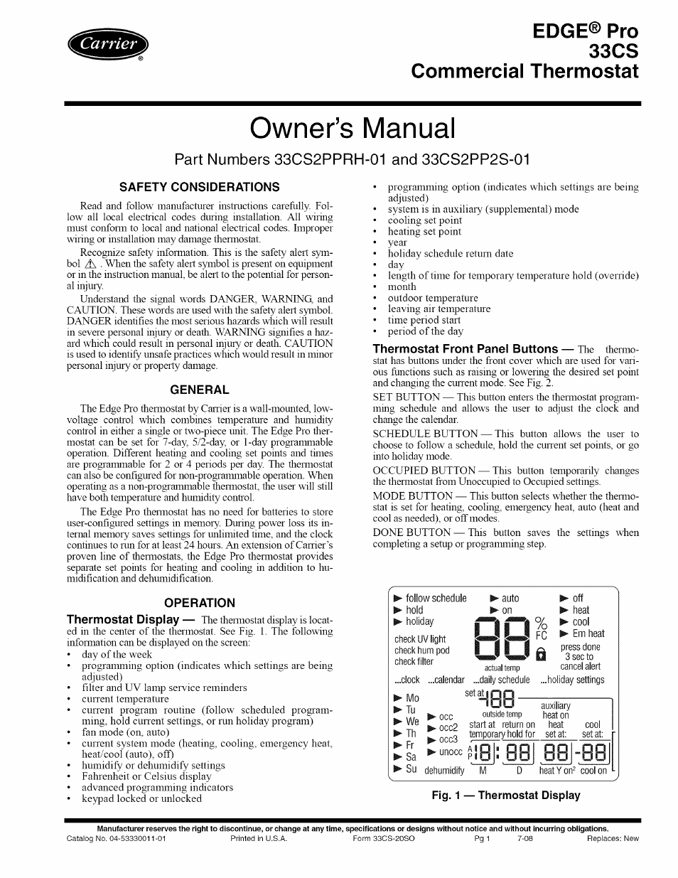 Carrier EDGE PRO 33CS User Manual | 7 pages
