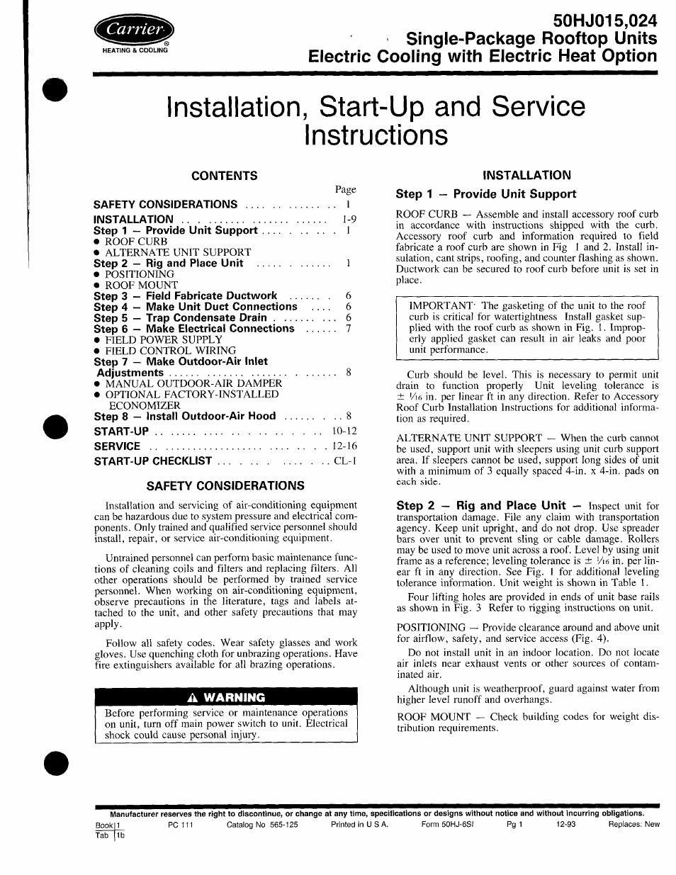 Carrier 50HJ015 User Manual | 18 pages