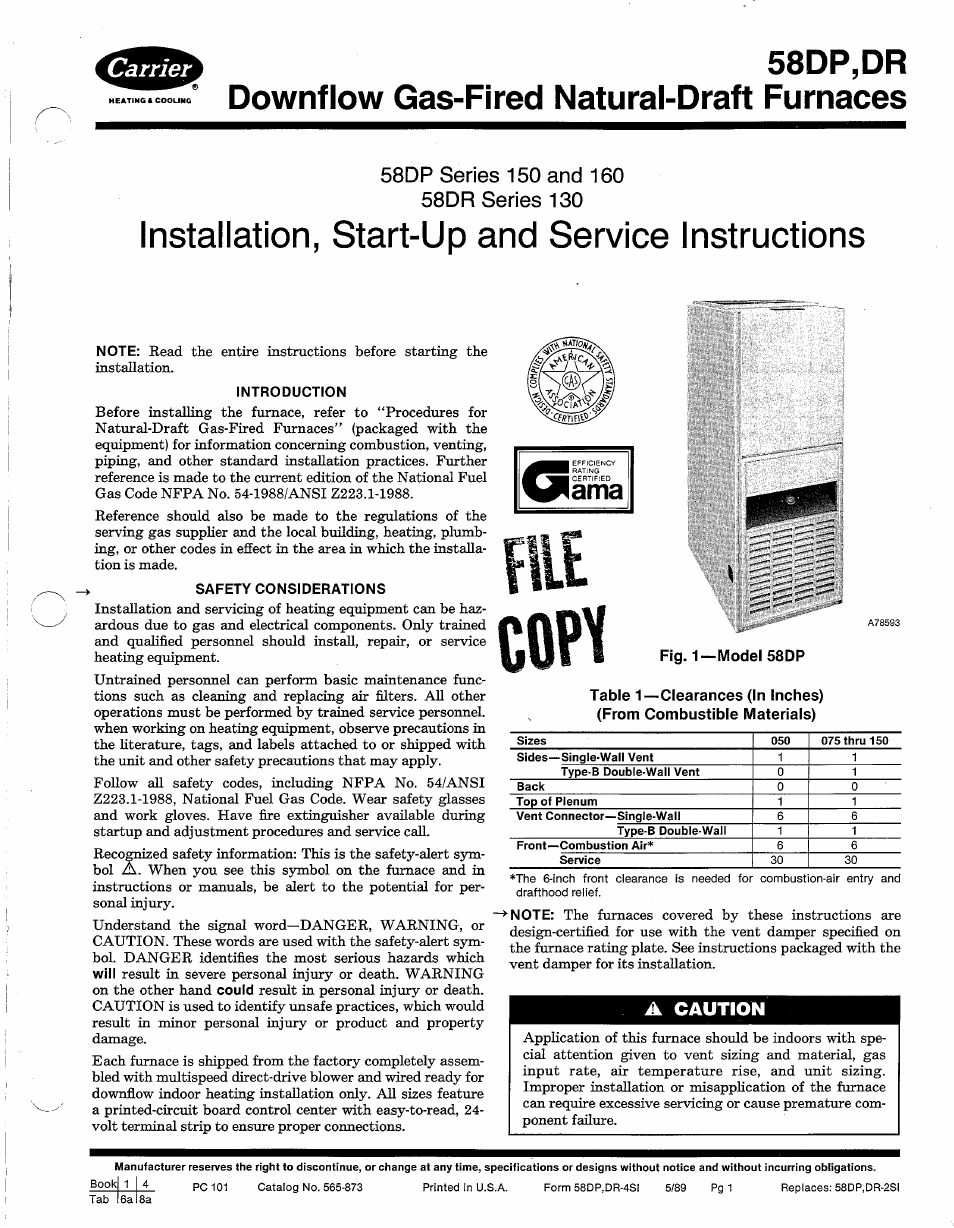 Carrier 58DR User Manual | 12 pages | Also for: 58DP