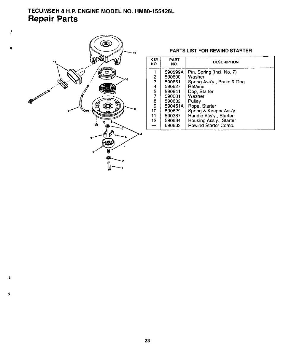 Repair parts | Sears 247.780892 User Manual | Page 23 / 24