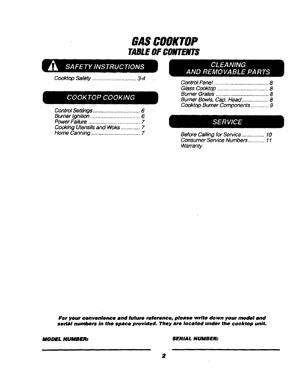 Gas Cooktop Table Of Cmekts Sears Kenmore 911 3235s User Manual