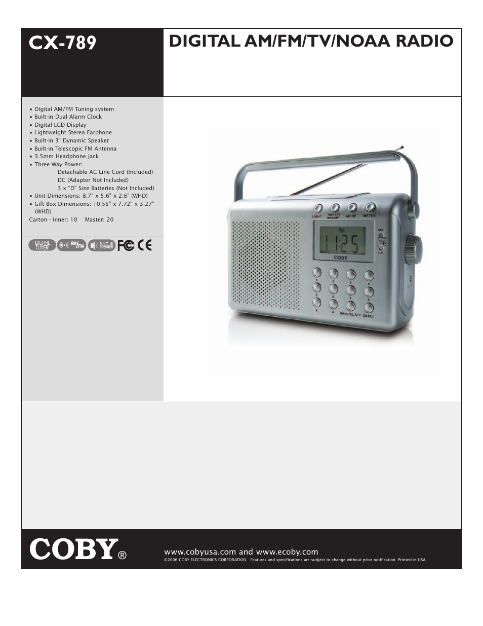 COBY CX-789 User Manual | 1 page