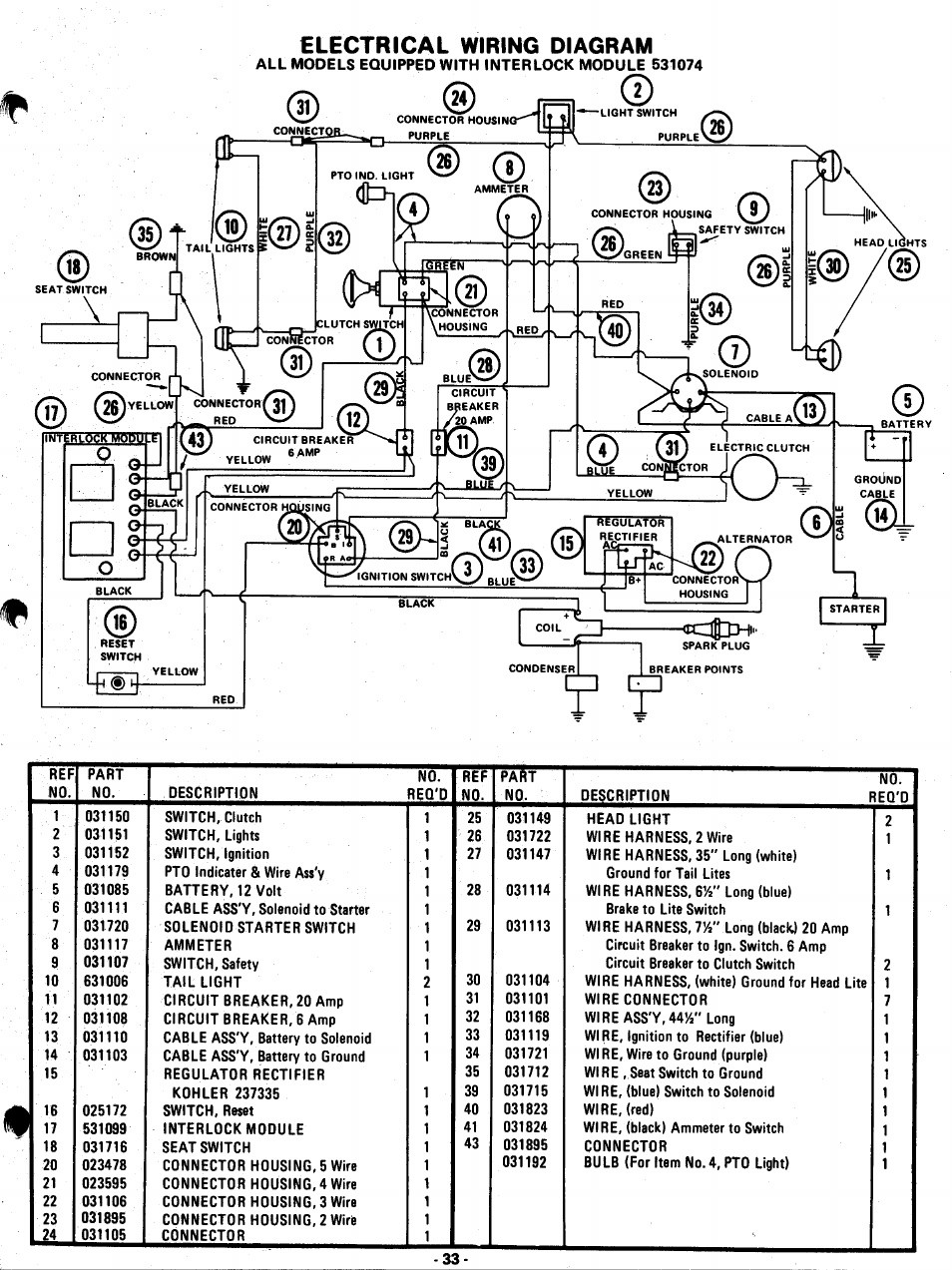 Electrical wiring diagram | Ariens 931015 S-18 User Manual | Page 33 / 42
