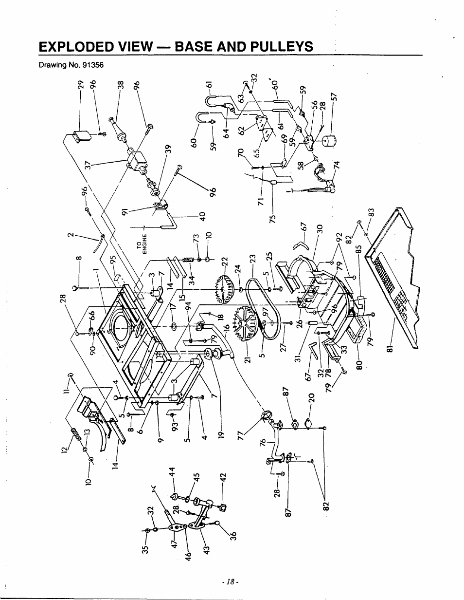 Exploded view — base and pulleys | Generac 9600-3 User Manual | Page 20