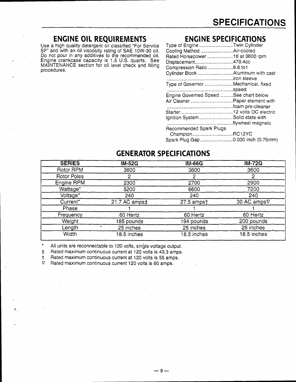 Generac Wattage Chart