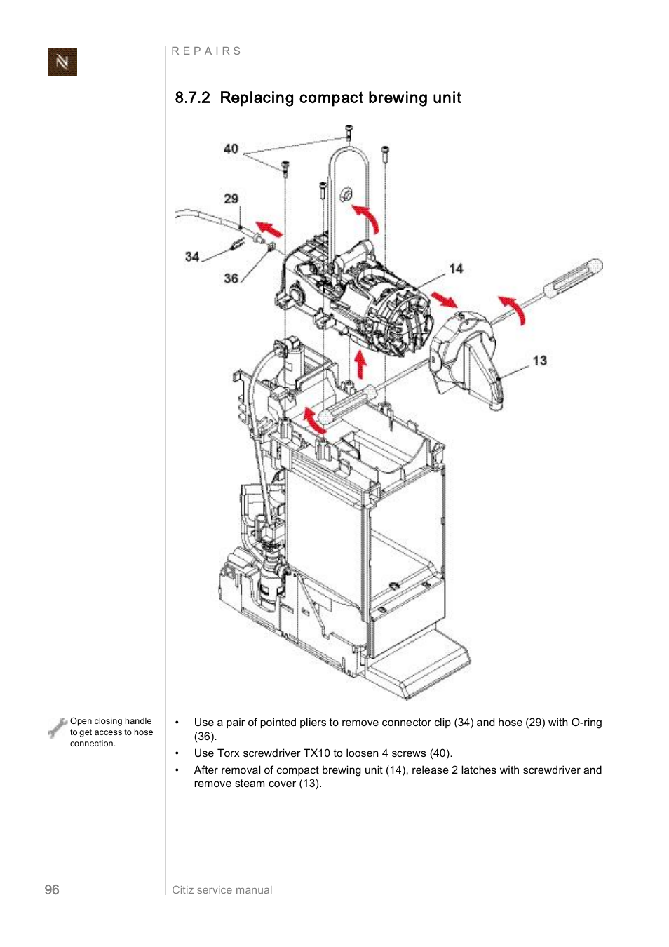 2 replacing compact brewing unit | Nespresso Citiz & Co EF 488 User