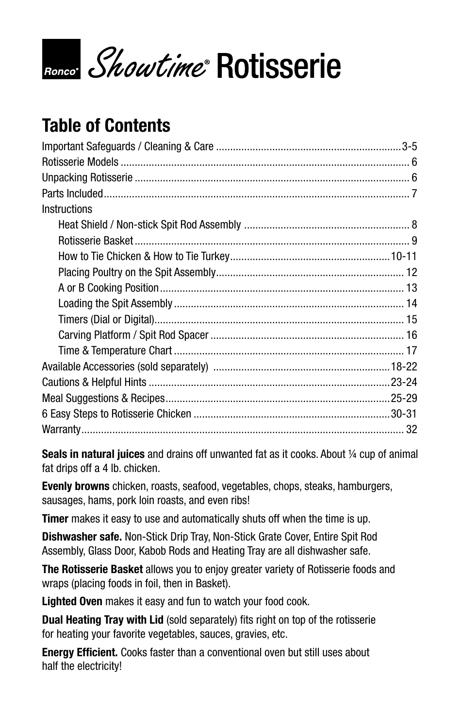 Ronco 6000 Series Standard Stainless Rotisserie Oven User Manual | Page