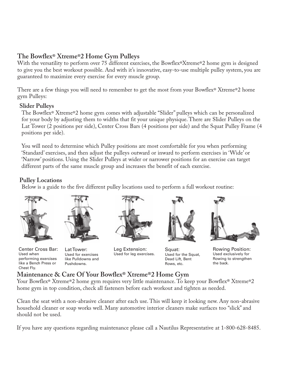 Bowflex Xtreme 2 Exercise Chart