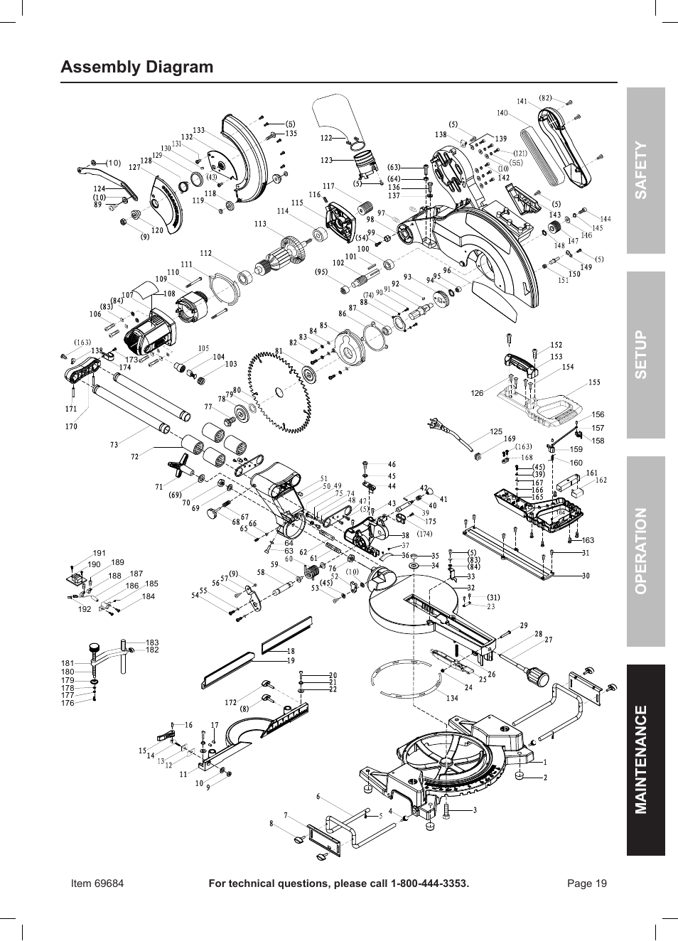 Assembly diagram, Safety opera tion maintenance setup | Chicago