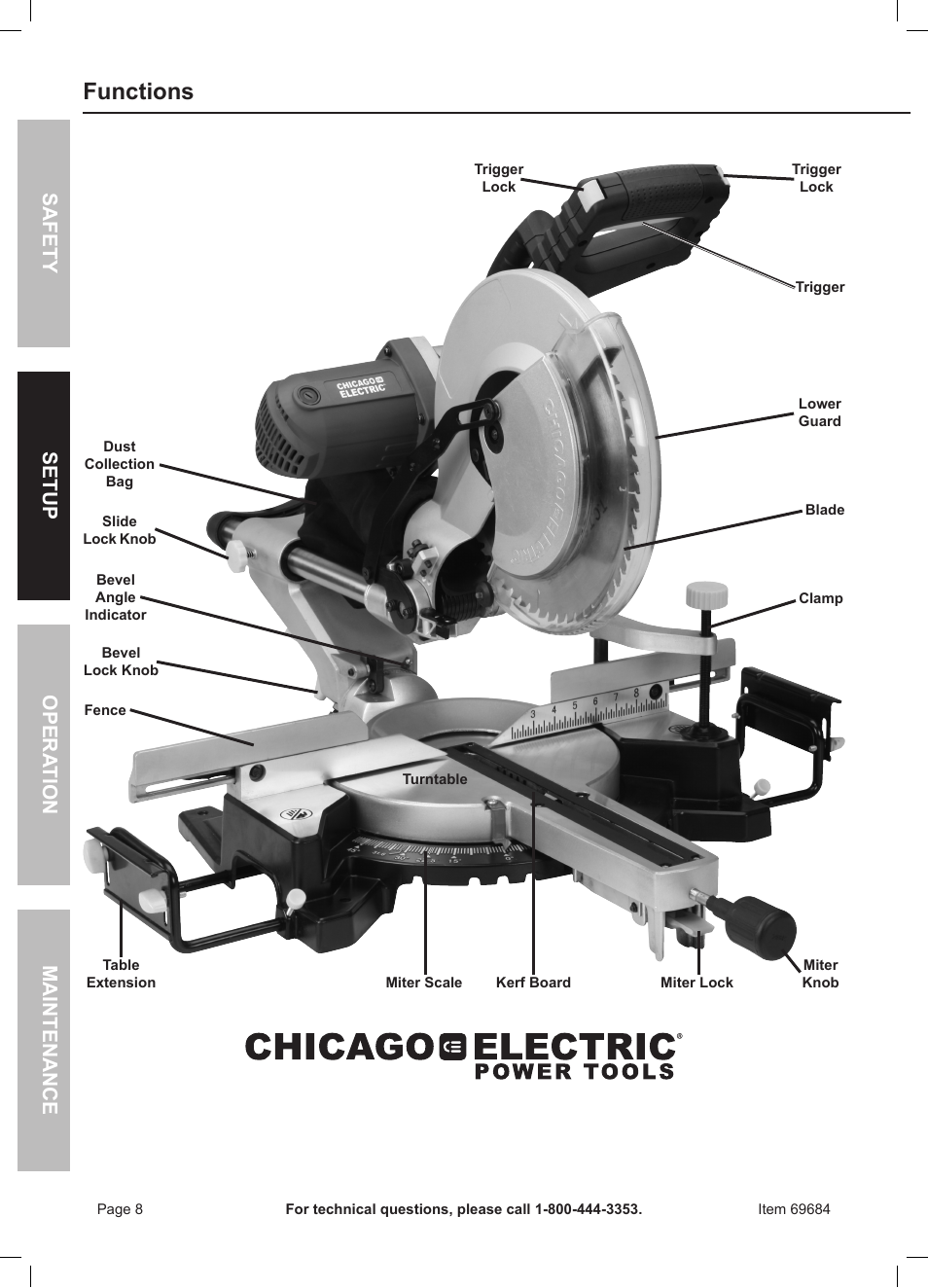 Functions, Safety opera tion maintenance setup | Chicago Electric Power
