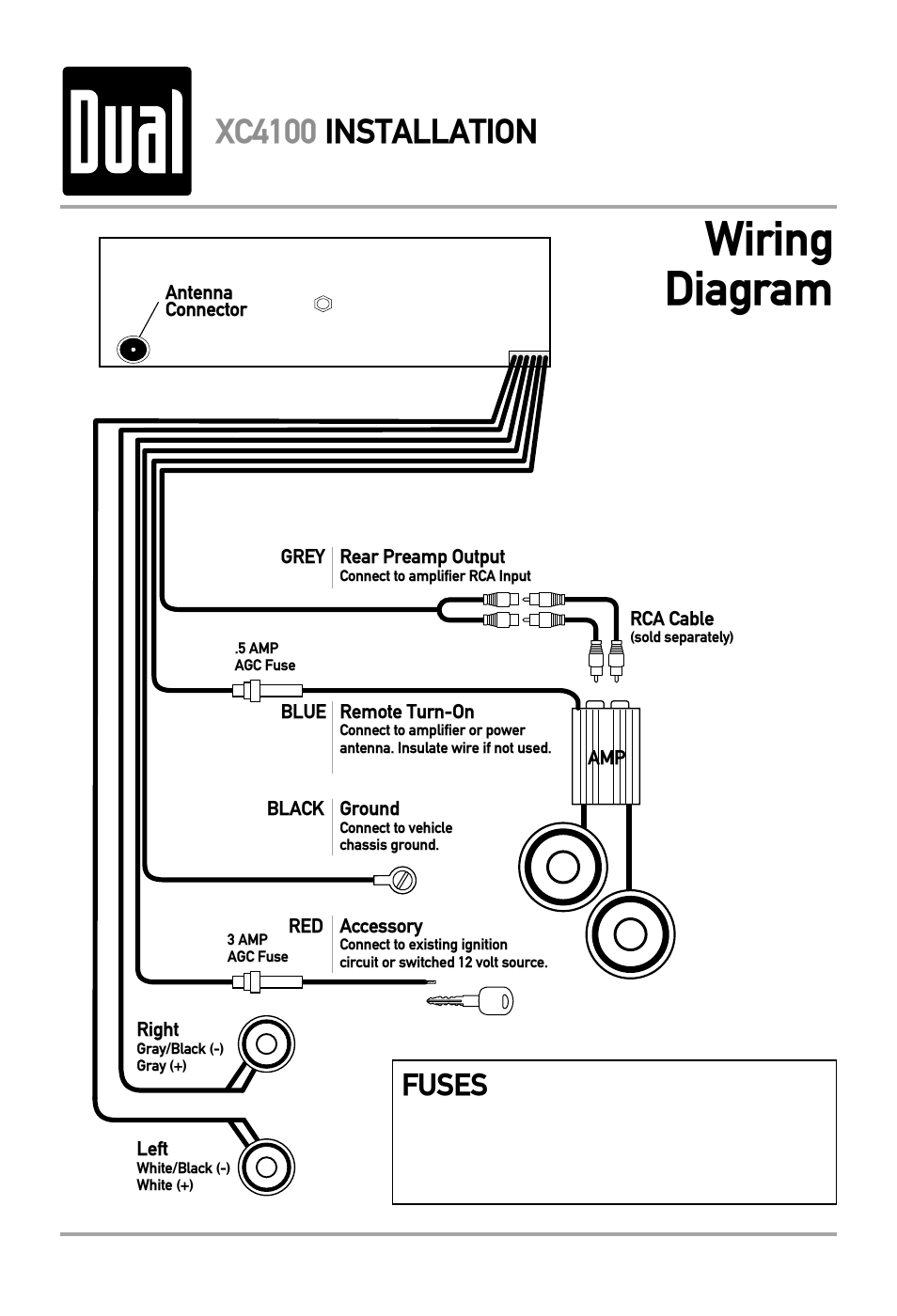Wiring diagram, Xc4100 installation, Fuses | Dual XC4100 User Manual