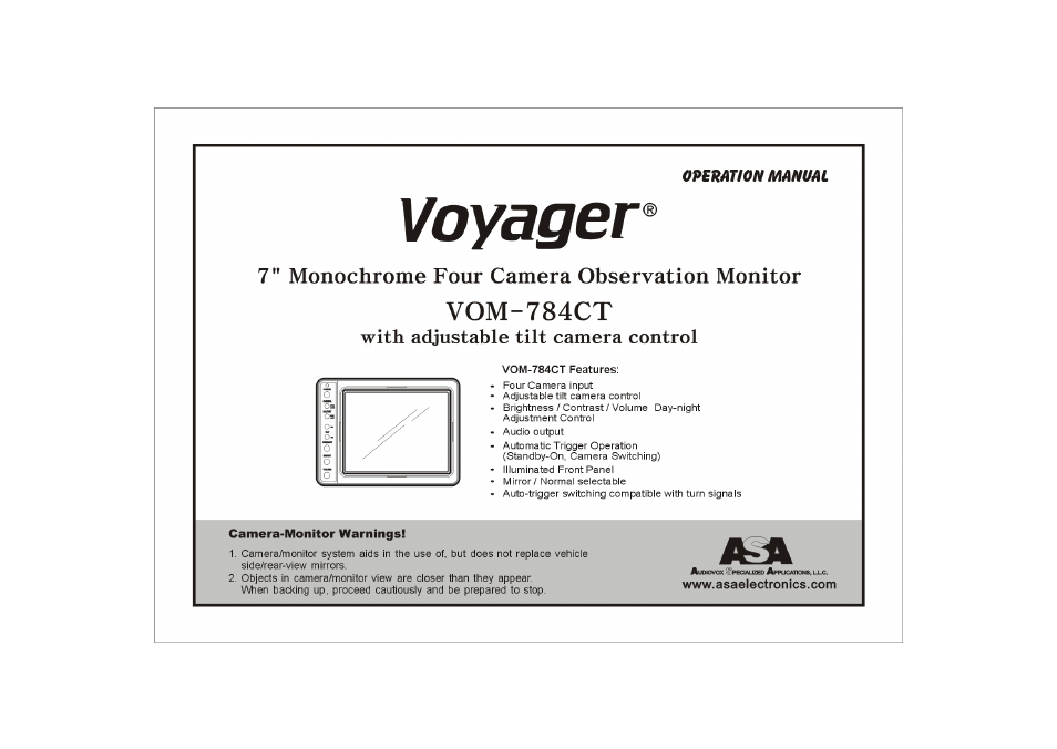 ASA Electronics Voyager VOM-784CT User Manual | 16 pages