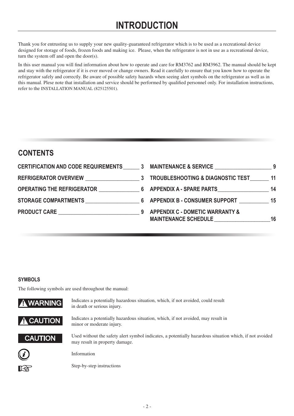 Dometic RM3962 User Manual | Page 2 / 20 | Also for: RM3762