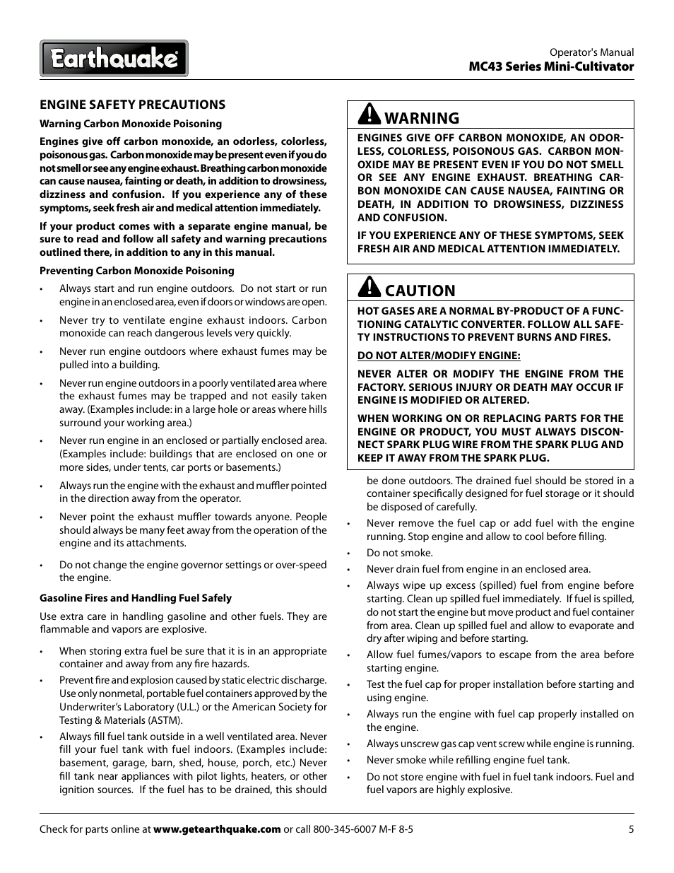 Caution, Warning | EarthQuake MC43E User Manual | Page 5 / 32