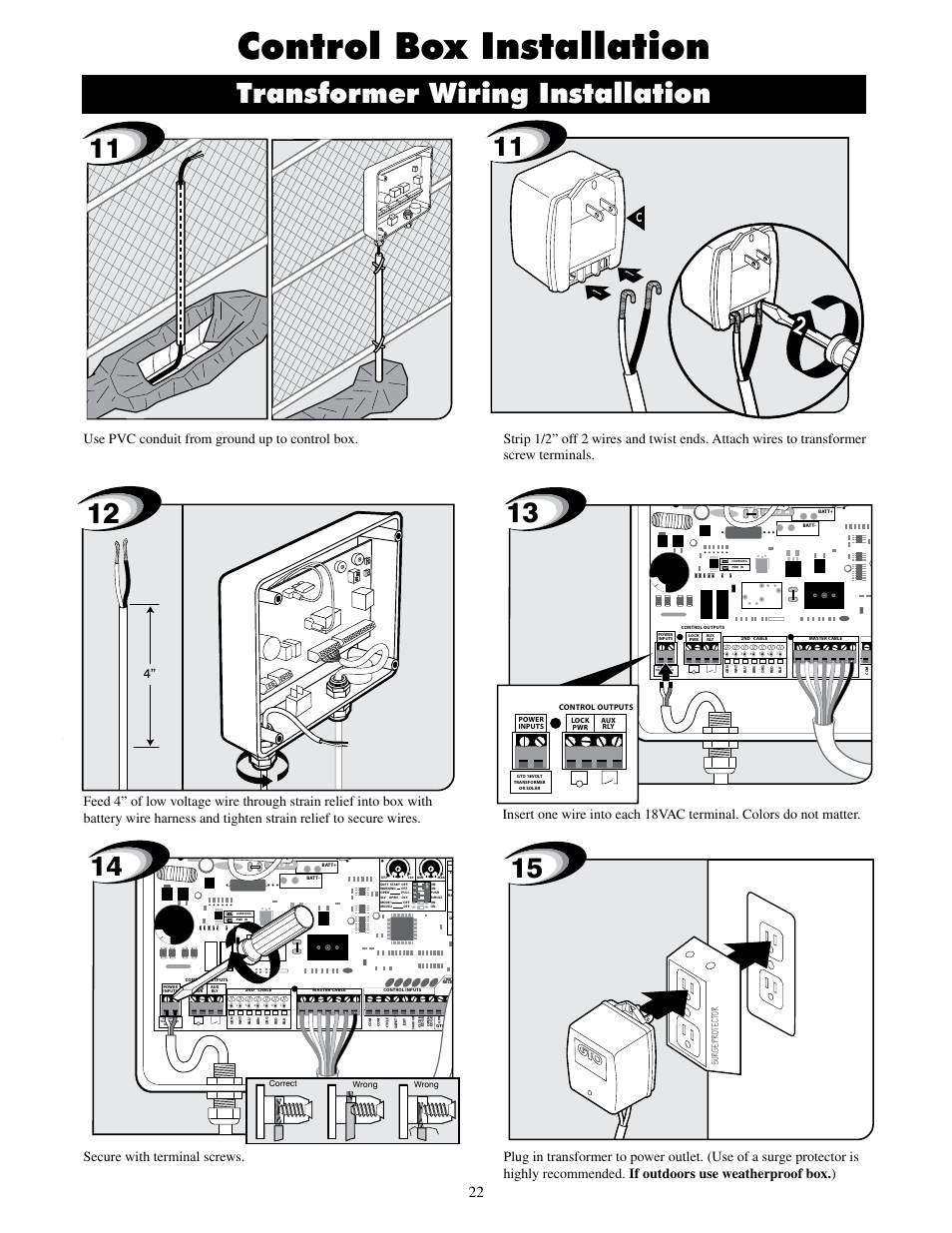 Control box installation, Transformer wiring installation, C1 1
