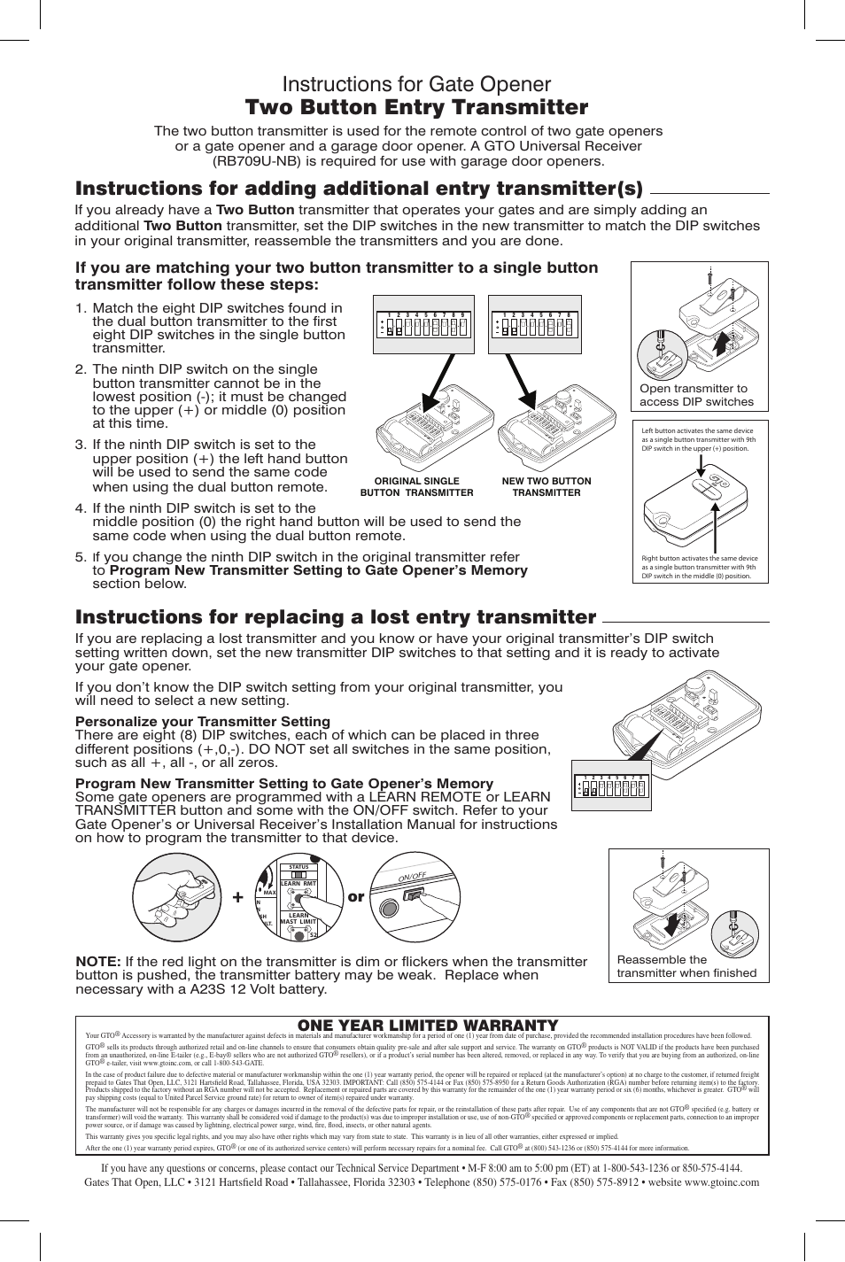 One year limited warranty | Mighty Mule FM135 User Manual | Page 2 / 2