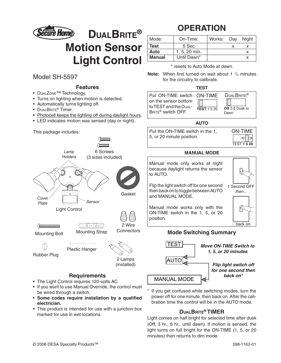 desa dualbrite sh 5597 user manual 8 pages
