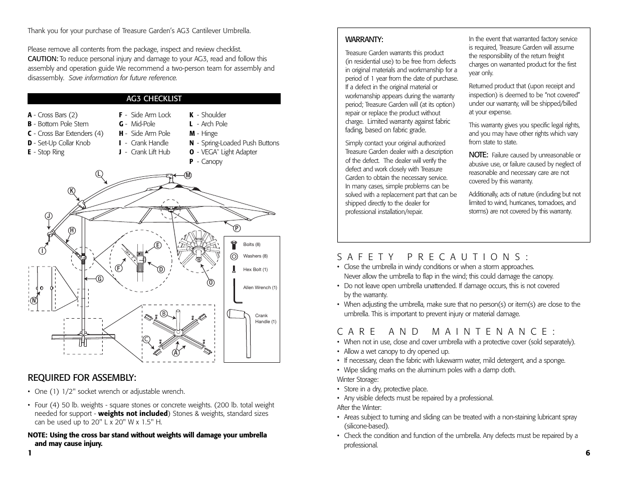 Required for assembly | Treasure Garden AG3 User Manual | Page 2 / 8