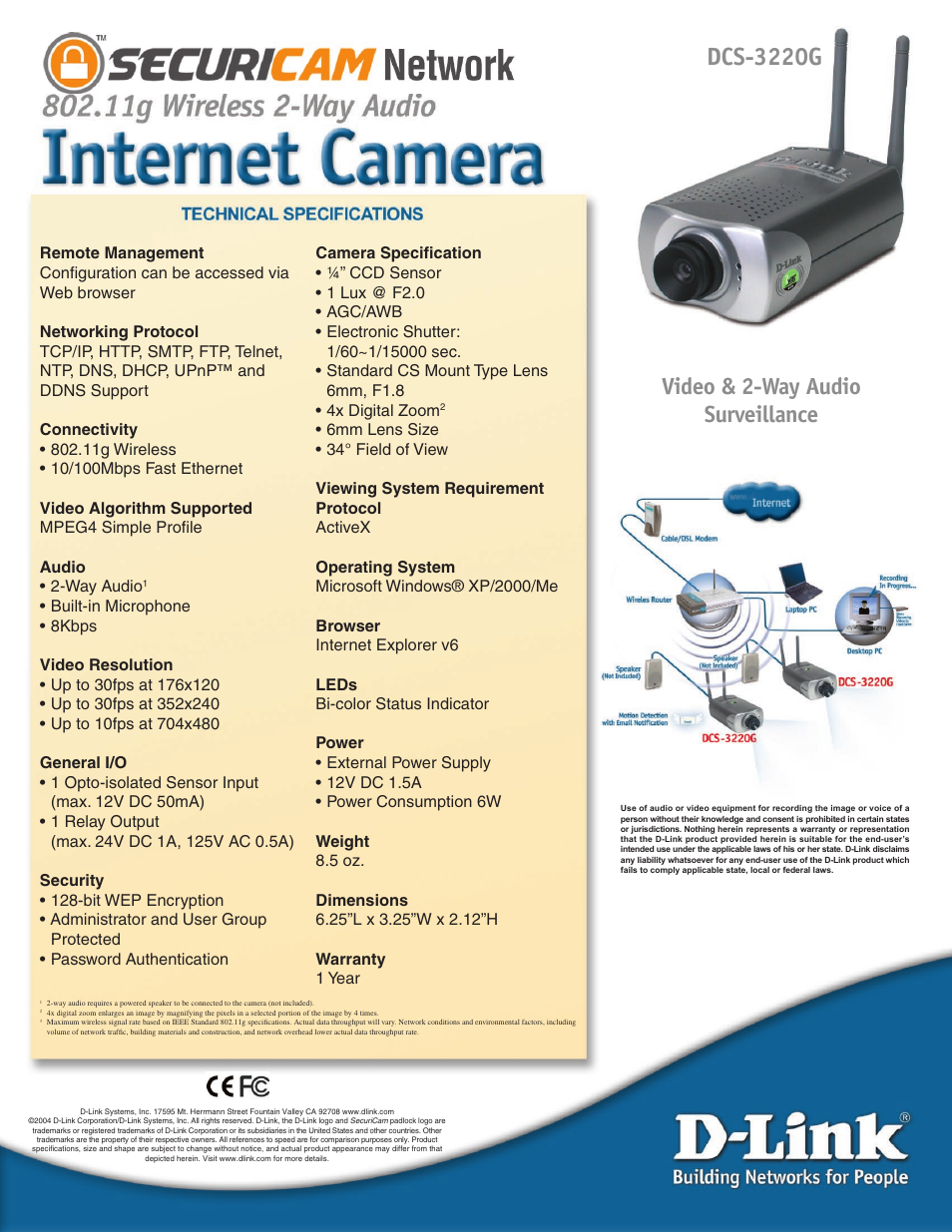 Dcs-3220g, Video & 2-way audio surveillance | D-Link DCS-3220G User
