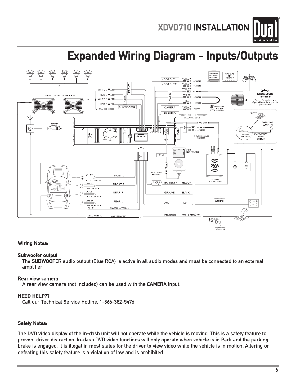 Expanded wiring diagram - inputs/outputs, Xdvd710 installation | Dual