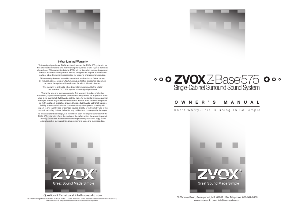 ZVOX Audio 575 User Manual | 4 pages | Also for: 525, 550 HSD, 430 HSD