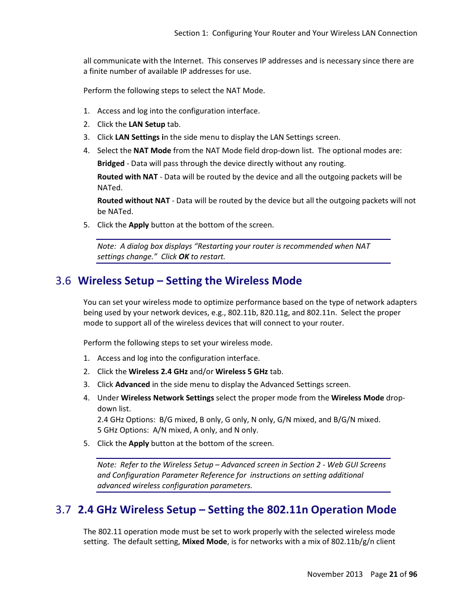 6 wireless setup – setting the wireless mode, Wireless setup – setting
