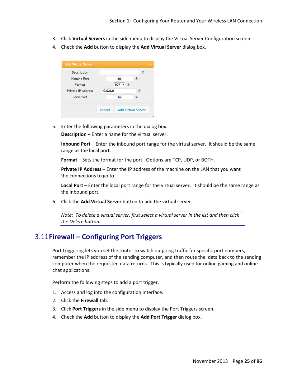 11 firewall – configuring port triggers | ARRIS TG1672G-NA Web GUI User
