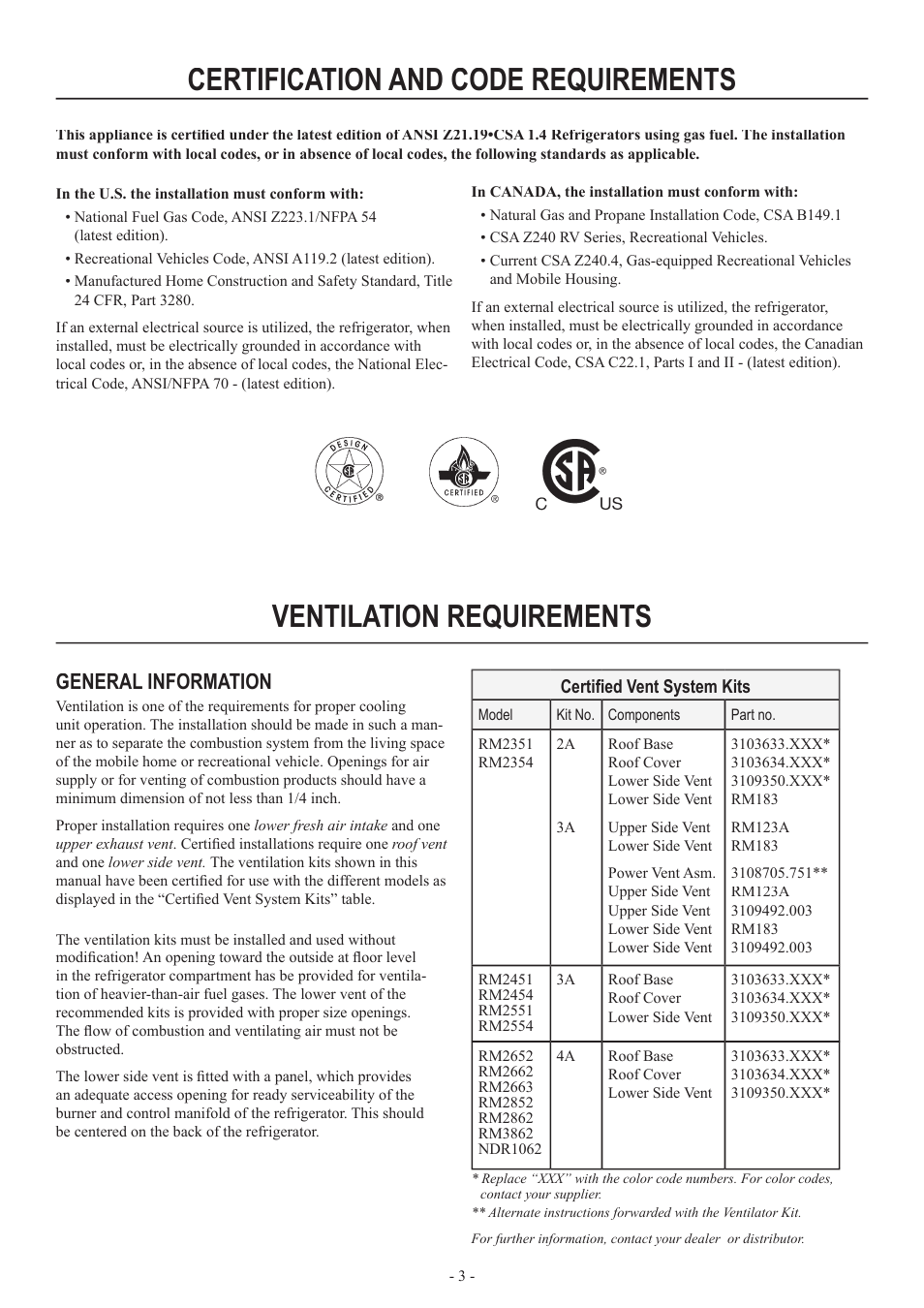 General information | Dometic RM2852 User Manual | Page 3 / 16