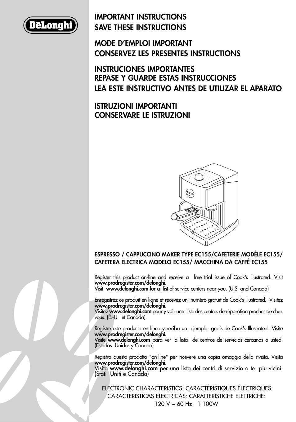 DeLonghi EC155 User Manual | 12 pages