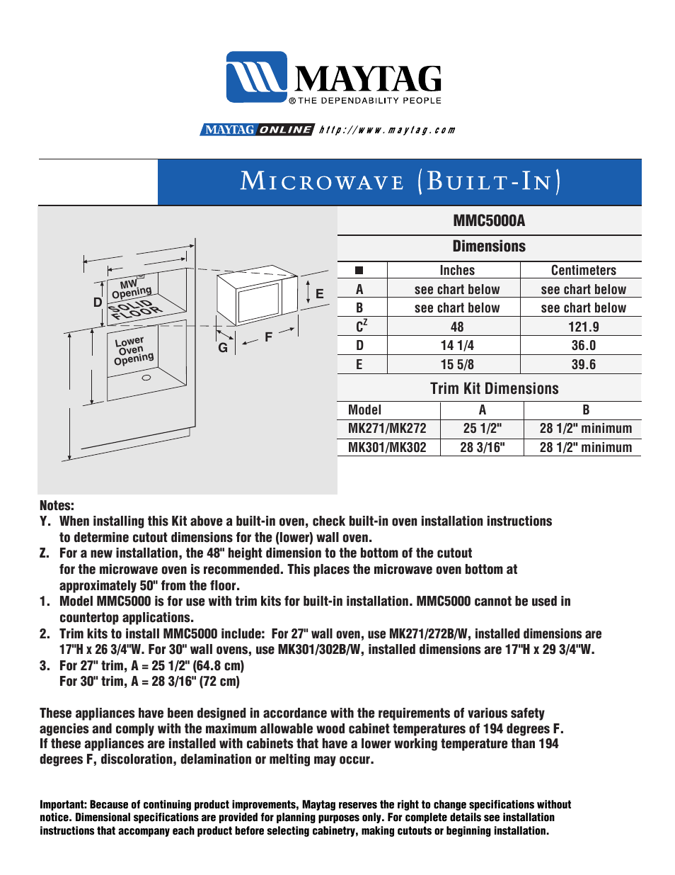 Microwave Dimensions Chart