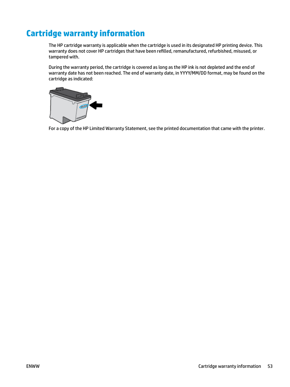 Cartridge warranty information | HP DeskJet 3700 User Manual | Page 57