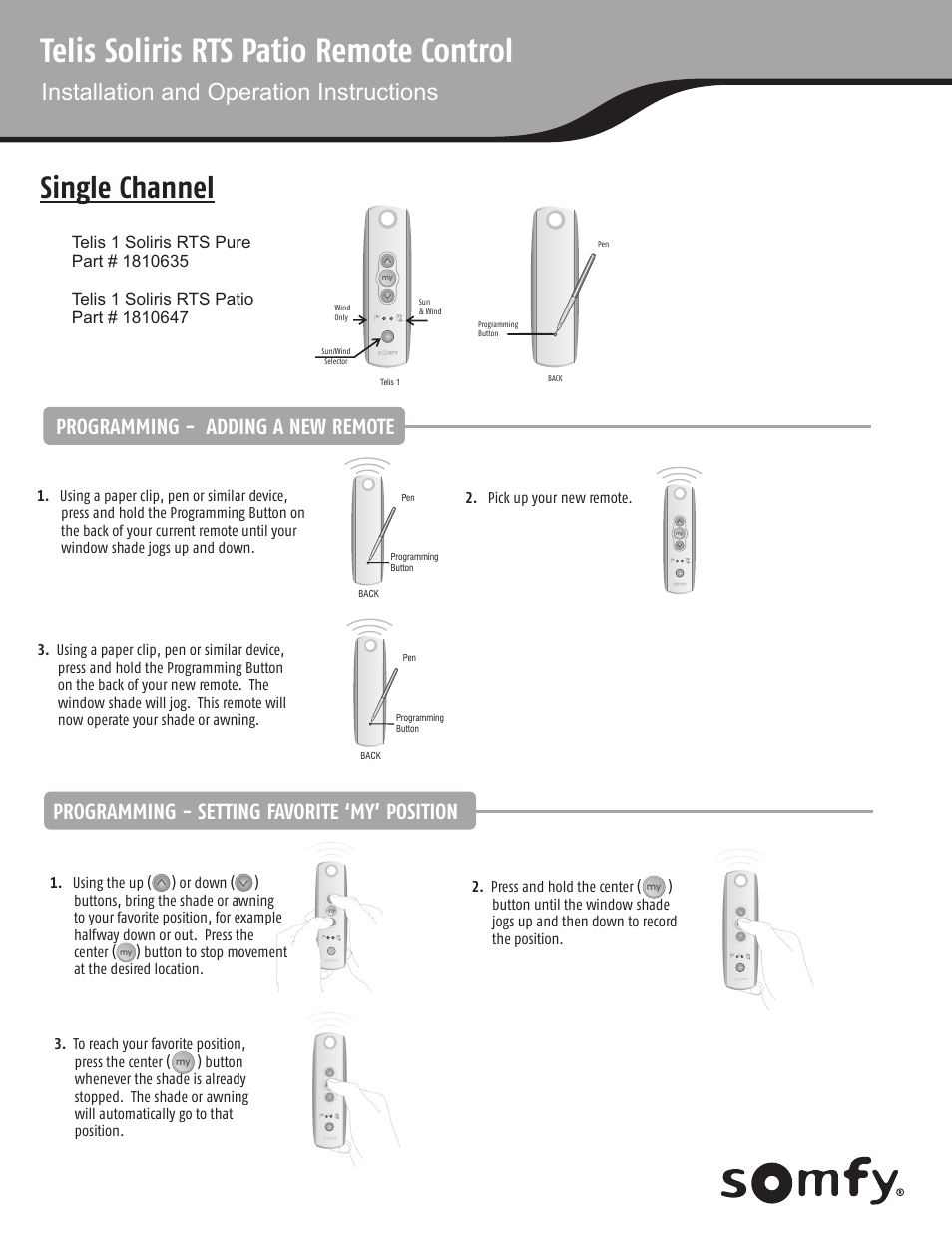 SOMFY TELIS SOLIRIS RTS User Manual 4 Pages