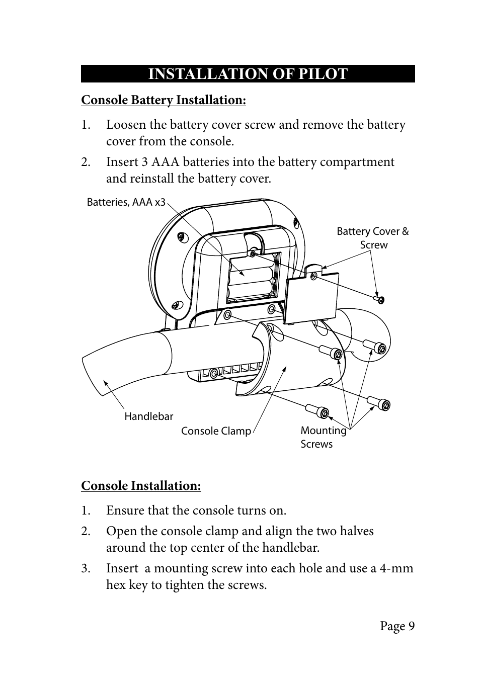 Installation of pilot | LeMond RevMaster Pilot User Manual | Page 9 / 29