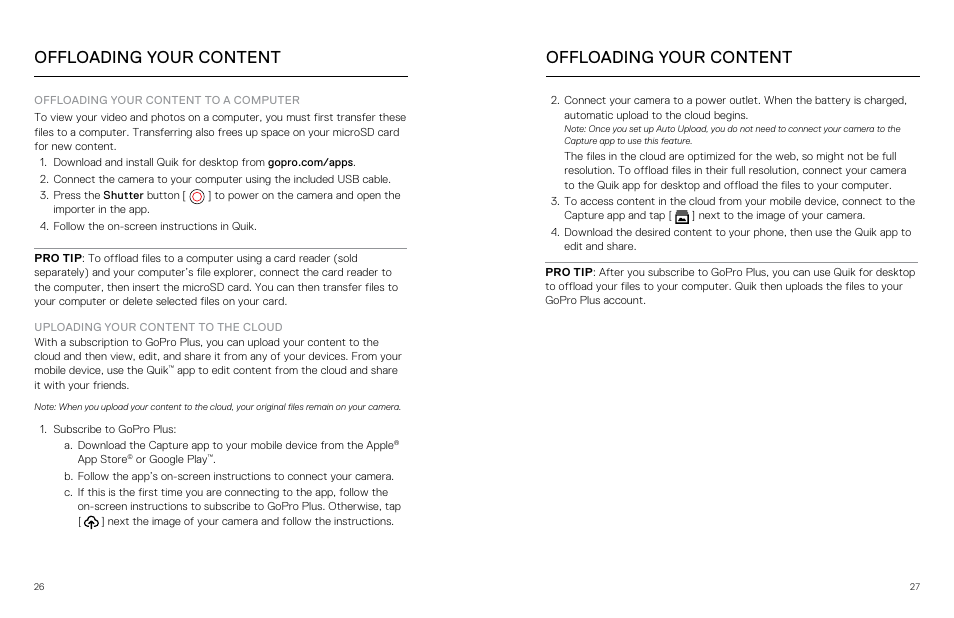Offloading your content, Offloading your conten t | GoPro Hero 5
