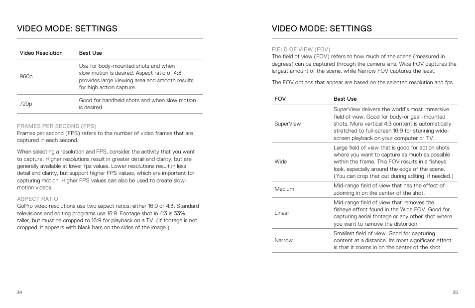 Video mode: settings | GoPro Hero 5 Session User Manual | Page 18 / 38
