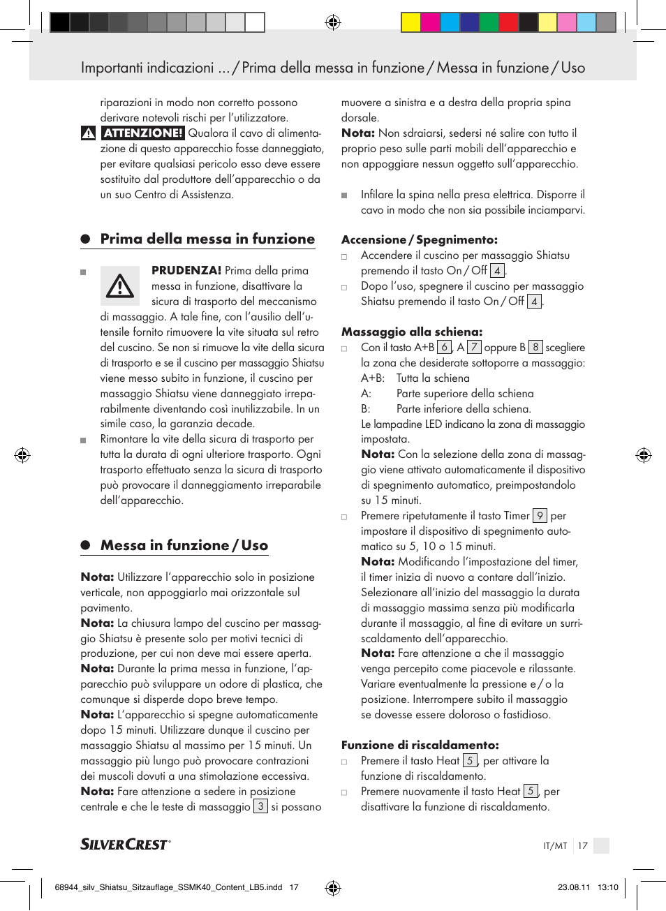 Prima della messa in funzione, Messa in funzione / uso | Silvercrest