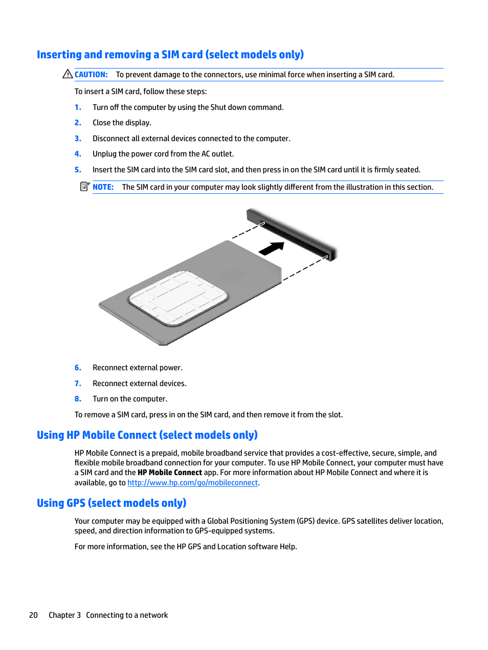 Using hp mobile connect (select models only), Using gps (select models