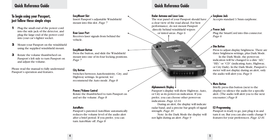 Quick reference guide | Escort 8500 X50 User Manual | Page 4 / 16