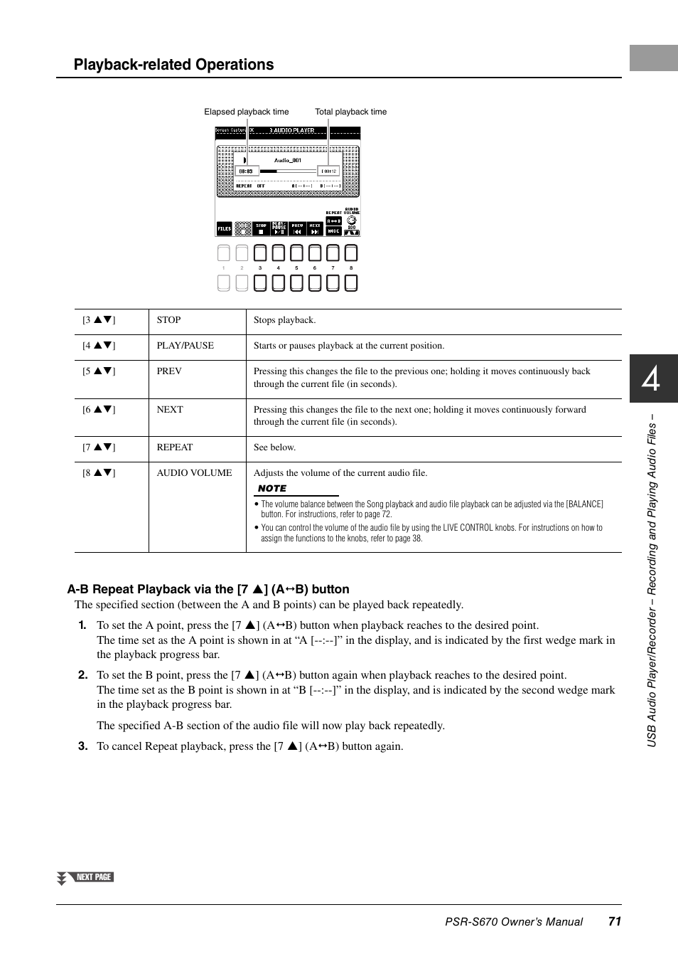 Playback-related operations | Yamaha PSR-S670 User Manual | Page 71 / 108