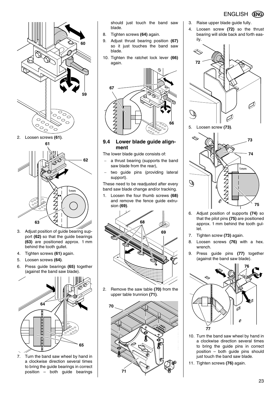 4 lower blade guide alignment, Ver (59), 60) , so | Elektra Beckum BAS