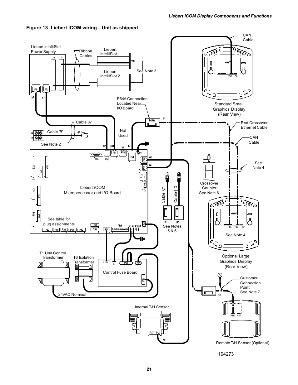 Figure 13 liebert icom wiring—unit as shipped | Emerson Liebert