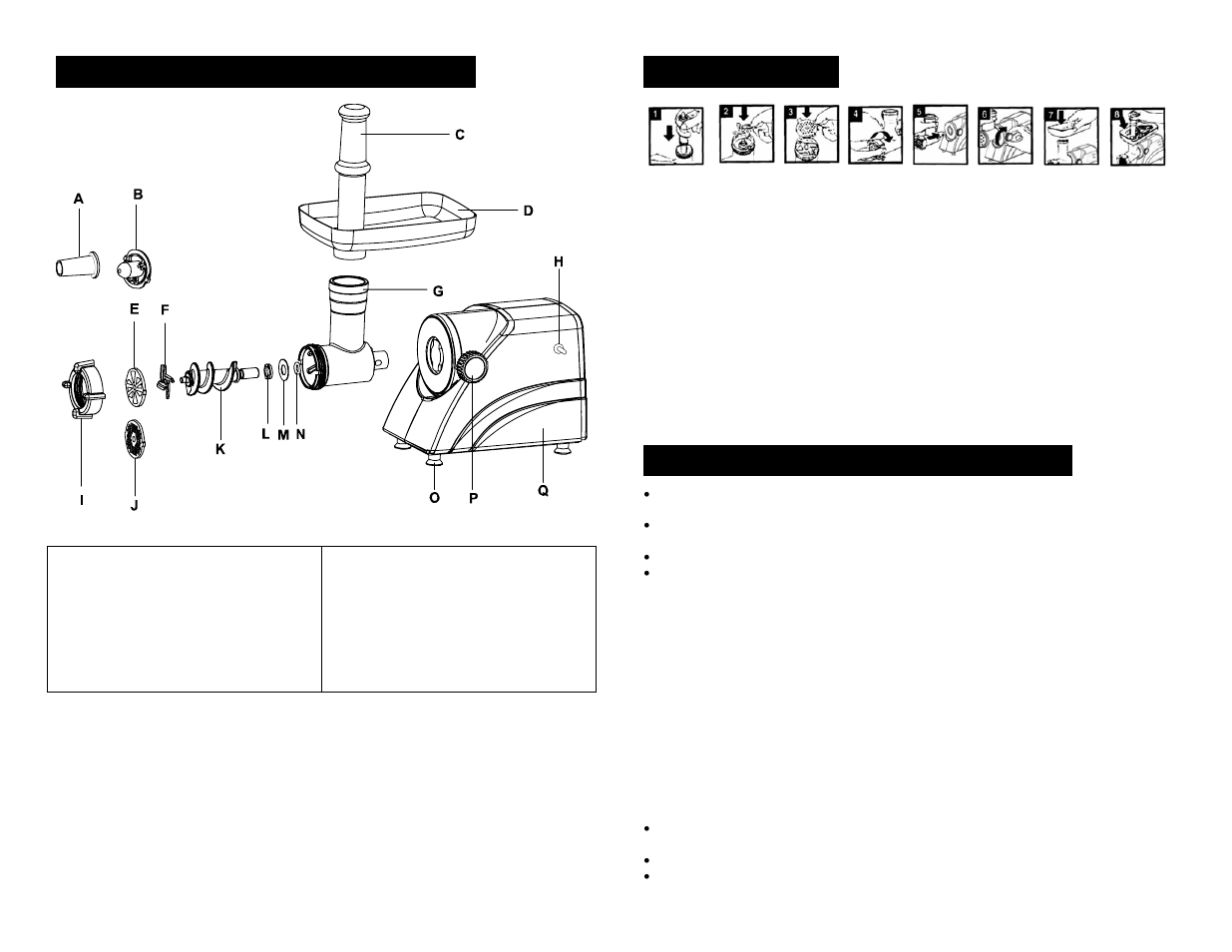 Parts & identification, Assembly, Using the meat grinder | Elite