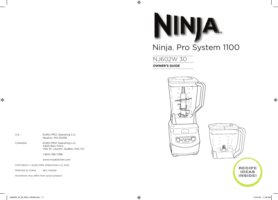Euro-Pro Ninja Pro System 1100 User Manual | 12 pages