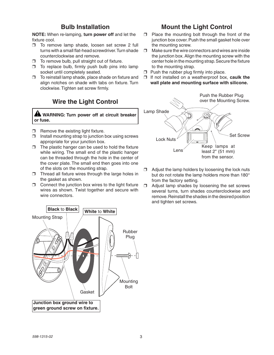 Mount The Light Control Wire The Light Control Bulb Installation